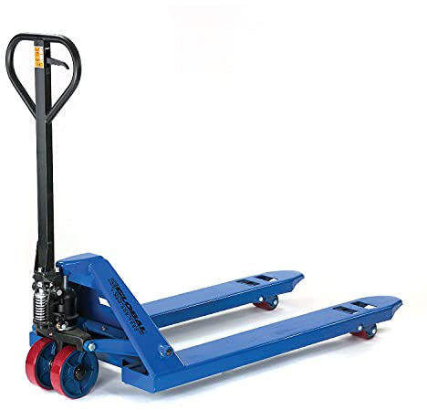 Global Industrial High Capacity Pallet Jack with 27 W x 36 L Forks, 6600 Lb. Capacity, Manual Duty Truck for Warehouse, Manufacturing and Retail, Blue Powder Coat Finish