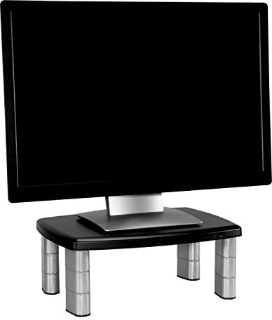 3M Verstellbarer Monitorständer, drei Beinsegmente, einfach die Höhe einstellen, stabile Plattform hält bis zu 36,3 kg für Monitore, Laptops und Drucker, Platz für Stauraum darunter, silber/schwarz