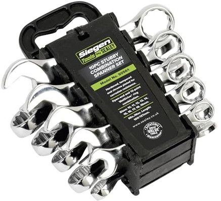 Sealey S0561 Metric Stubby Combination Spanner Set, 10 Pieces, Silver