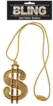 DOLLAR SIGN GOLD COLOURED NECKLACE GANGSTER PIMP FANCY DRESS CHAIN 70'S DADDY