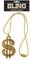 DOLLAR SIGN GOLD COLOURED NECKLACE GANGSTER PIMP FANCY DRESS CHAIN 70'S DADDY