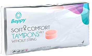 Beppy WET 4 Stück in der Box - einzeln hygienisch verpackt, feucht, ohne Faden - Soft + Comfort Tampons/Schwamm tampons, für mehr Freiheiten während der Periode (Liebe, Sauna, Sport, Schwimmen)