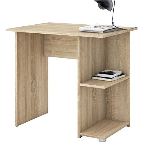 IDIMEX Bureau pour Enfant ou Adulte Nova, Bureau Informatique Table d'ordinateur avec Rangement Ouvert 2 tablettes latérales, en mélaminé décor chêne Sonoma