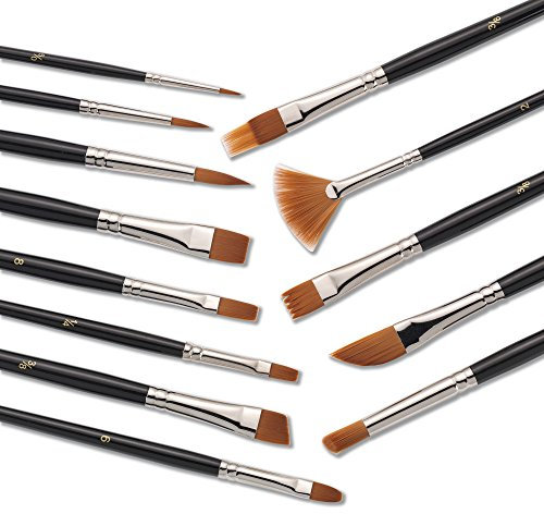 Jerry Q Art 13 Pcs Paint Brushes,Premium Quality Brown Synthetic Hair, High Performance for Oil, Acrylic, Tempera, Watercolor JQ-502 by Jerry Q Art