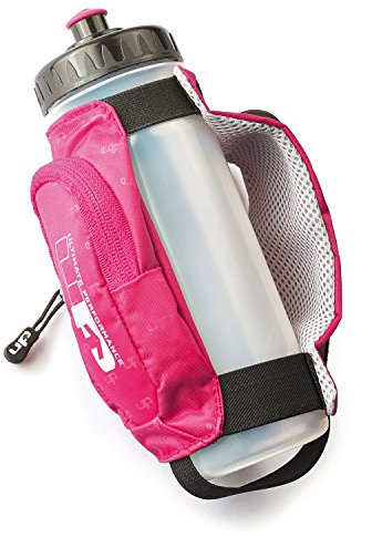 Ultimate Performance UP Kielder Handheld 600ml Water Bottle Carrier Zipped Pocket Carrier For Small Essentials Key Clip Hi Vis Reflective Trim Padded Hand Strap - Pink
