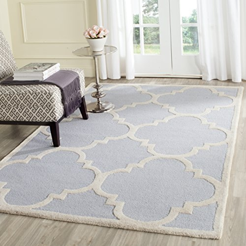 SAFAVIEH Modern Teppich für Wohnzimmer, Esszimmer, Schlafzimmer - Cambridge Collection, Kurzer Flor, Hellblau und Elfenbein, 183 X 274 cm