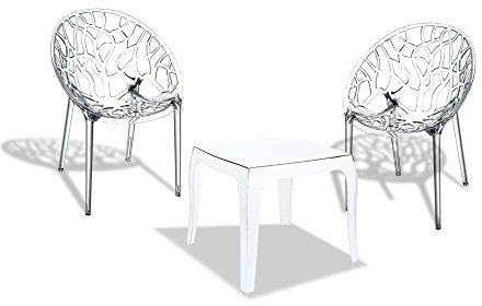 CLP Outdoor Sitzgruppe Arendal I 2 Stapelbare Stühle Und 1 Stapelbarer Tisch I Gartenmöbel Aus Pflegeleichtem Kunststoff, Farbe:transparent