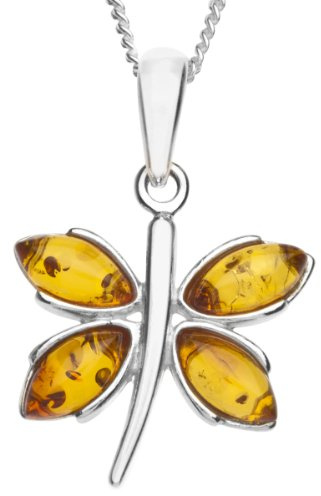 InCollections Damen-Halskette Schmetterling 925 Sterling Silber 4 Bernsteine gelb 42 cm