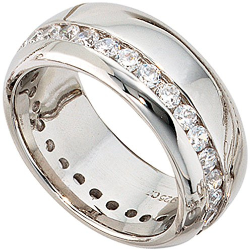 Jobo Damen-Ring breit aus 925 Sterling Silber mit Zirkonia rundum Größe 56