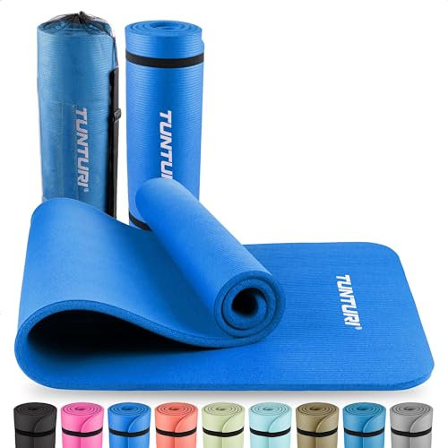 Tunturi Dicke NBRmatte 15mm - Rutschfest Gymnastikmatte - Mit Tragetasche - Für Yoga und Pilates - Sportmatte 180x60x1,5cm -Schadstofffrij - Besonders komfortabel - Blau