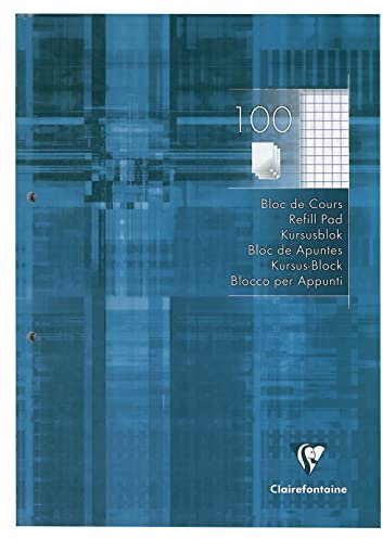 Clairefontaine 5812C Kursusblock (mit 100 Blatt,, kariert, DIN A4, 21 x 29,7 cm, ideal für die Schule) 1 Stück weiß