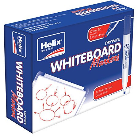 Helix Whiteboard Dry Wipe Marker Pens Chisel Tip x12 (Blue)