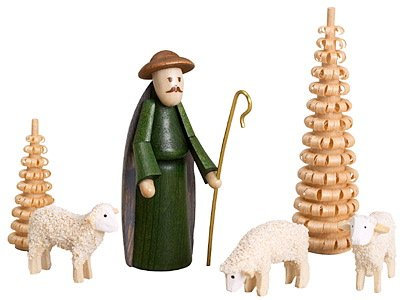 Rudolphs Schatzkiste Miniaturfiguren Schäfer mit Schafen und Bäumen bunt Höhe 6,5cm NEU Weihnachten Christi Geburt Holz Seiffen Erzgebirge Holzdekoration Holzkunst Dekoration Figuren