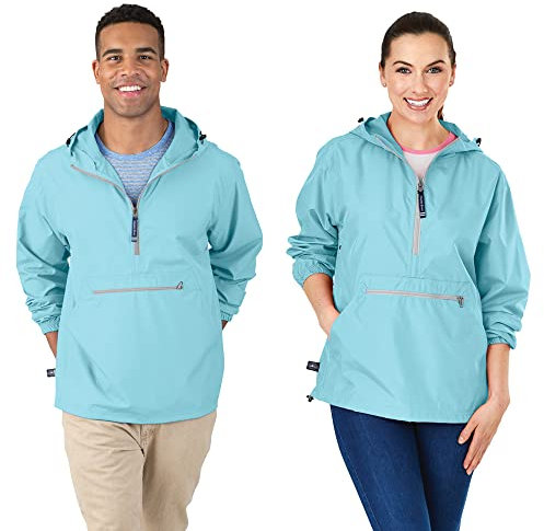Charles River Apparel Pack-n-go Windbreaker Pullover Hooded Jacket Veste Coupe-Vent, Aqua, XS Mixte