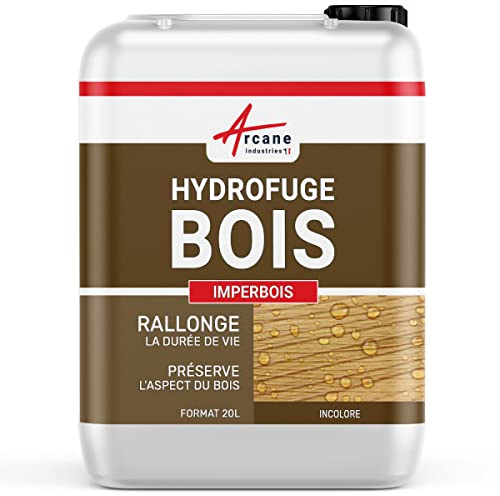 Imperméabilisant, Hydrofuge pour Bois Extérieur 20 L (jusqu'à 100 m²) | Hydrofuge Bois Invisible, Imperméabilise Terrasses, Bardages, Volets, Conserve l'Aspect Naturel - Arcane Industries