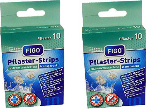 2 Packungen mit je 10 * Figo transparente Pflaster-Strips Wundverband Extrem Wasserfest 10er 2 Größen schließt die Wunde ringsum ab. Klinisch getestet
