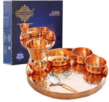 IndianArtVilla Lot de 8 plats traditionnels faits main en cuivre pur