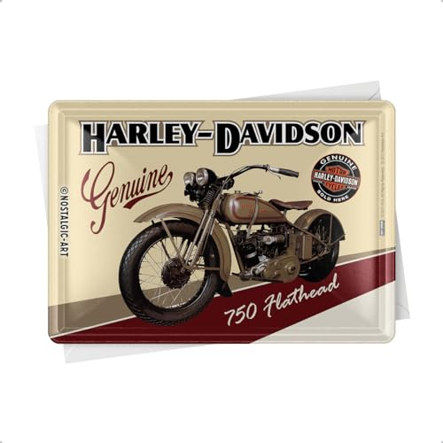 Nostalgic-Art Retro Blechpostkarte, 10 x 14 cm, Harley-Davidson – Flathead | Original Harley-Davidson Lizenzprodukt (OLP), Postkarte aus Metall, Mini-Blechschild als Grußkarte, Geschenk-Idee für Biker