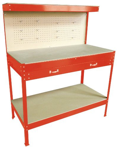 SwitZer New Red Steel Garage Tool Box Toolbox Work Bench Workbench Storage With Drawers Pegboard and 20 Pegs Shelf DIY Workshop Station