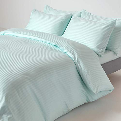 HOMESCAPES Light Blue Pure Egyptian Cotton Duvet Cover Set King 330 TC 500 Thread Count Equivalent Satin Stripe Quilt Cover 2 Pillowcases Included Bedding Set