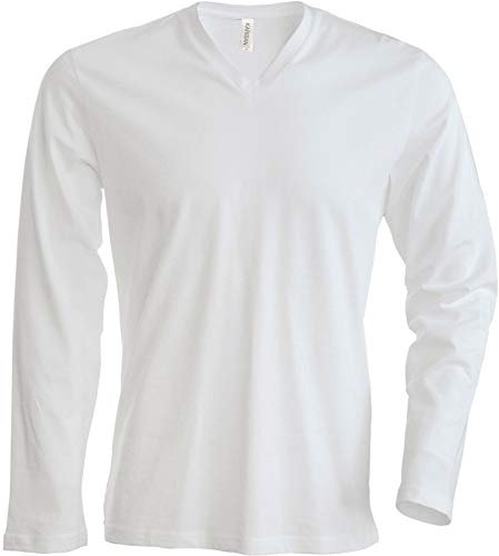 Kariban Mens Slim Fit Long Sleeve V Neck T Shirt (M) (White)