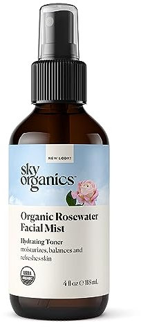 Sky Organics Eau de Rose-Toner4oz 100% Pure, Distilled BIO Rosewater toner pour le visage et cheveaux Meilleur Doux Nettoyant Visage -Preps sec et peaux à tendance acnéique pour Sérums