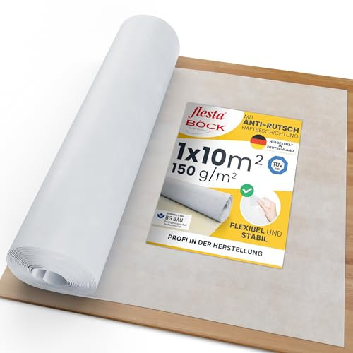 Flesta® Abdeckvlies EasyTopper 1 x 10 m I Selbsthaftendes Malervlies Rolle 150 g/m² I Abdeckvlies für Boden & Treppe I Rutschfestes Renovierungsvlies mit PE-Folie I Für Malerarbeiten