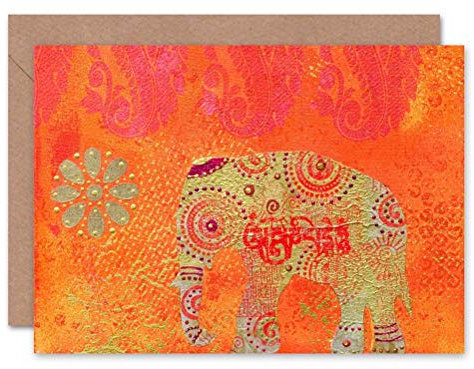 Wee Blue Coo Hindu Jaipur Indien Elefantenfest Gold Orange Rosa Weihnachtskarte