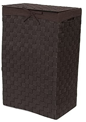 Compactor RAN6896 rechteckiger Wäschekorb mit Deckel, mit Griffen, Metallrahmen, herausnehmbarem Futter, 25 x 38 x Höhe 60 cm, Braun