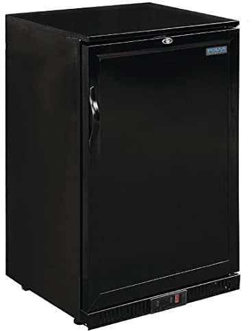 Polar Refrigeration G-Series 180W Solid Lockable Door Back Bar Cooler Fridge 138 Litre, Black, 2°C to 8°C, 900(H)x600(W)x520(D)mm, 2 Shelves, Capacity 108x 330ml Bottles, Energy Rating A | GL015