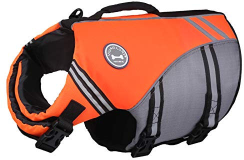VIVAGLORY Giubbotto Salvagente Stile Sportivo per Cane con Flottabilità Aggiuntiva, Gilet da Nuoto Regolabile e Resistente per Cani Piccoli, Arancio Luminoso