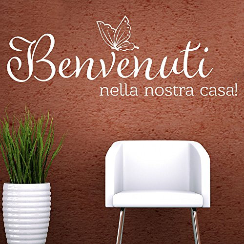 KLEBEHELD® Wandtattoo Benvenuti nella nostra casa | italienischer Spruch | Flur Größe 80x28cm, Farbe schwarz