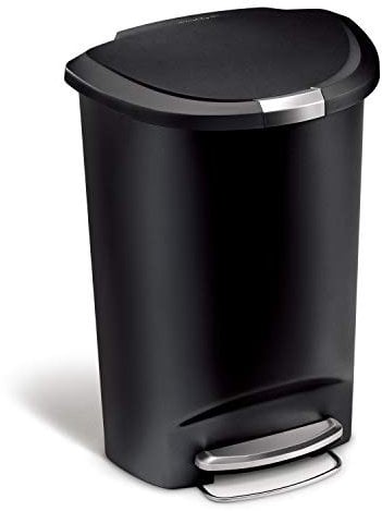 simplehuman CW1355 50 Liter, halbrund Treteimer, Mülleimer Küche, schwarzer Kunststoff, 5 Jahre Garantie
