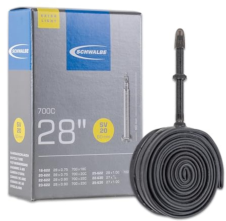 Schwalbe Fahrradschlauch Nr. 20 Extra Light – Rennrad Schlauch 28 Zoll / 700C (ETRTO 18/25-622/630) – SV-Ventil in 40–80 mm – Ultraleicht & zuverlässig – Butylschlauch für Rennrad