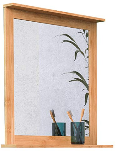 EISL BMBA02-SP Spiegel Bambus, Badspiegel mit Holzrahmen, Wandspiegel fürs Bad mit Ablage aus Holz, Badezimmerspiegel Natur, Braun, (B x H x T): ca. 67 x 70 x 11 cm
