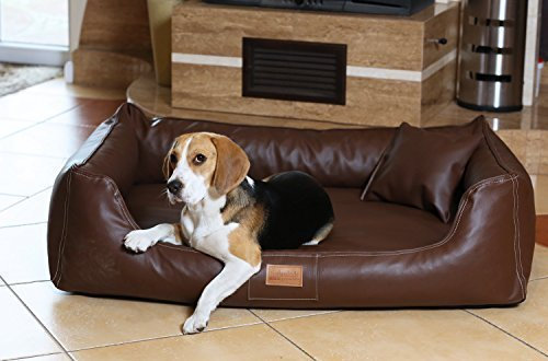 tierlando® Hundebett Maddox Komfort aus Kunstleder mit herausnehmbarer Matratze, Elegantes Hundesofa in Premium-Qualität für höchsten Schlafkomfort Größe: 100x75cm | Farbe: 01 Braun