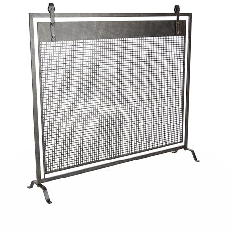 Deco 79 Metall-Kaminschutz mit geometrischem, aufgehängtem Gitter-Stil, Einzelpaneel, mit verschraubten Details, 96,5 x 22,9 x 88,9 cm, Schwarz