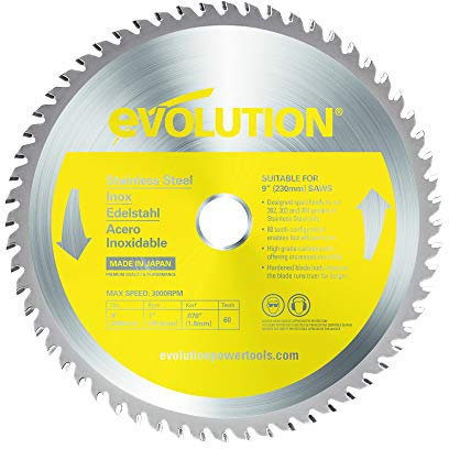 Evolution Power Tools 230TCT-60CS - Lama per sega circolare (AKA Chop Saw Blade) per il taglio di acciaio inossidabile, lama per sega in metallo con punta in carburo non produce praticamente calore,