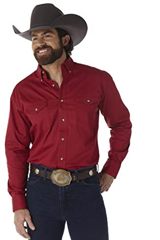 Wrangler Men's Painted Desert Two Pocket Long Sleeve Button Work Shirt SHIRT, Red, L