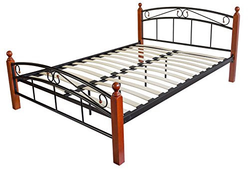 Homestyle4u 605, Metallbett 180x200 Braun Bettgestell mit Kopfteil Lattenrost Doppelbett