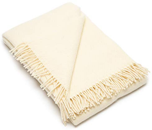 WoolMe Wolldecke Elfenbein 130x200 cm Paula - Kuscheldecke flauschig aus 100% Wolle - Plaid Decke perfekt als Sofa Überwurfdecke, Sofadecke, Wohndecke, Couchdecke - Hergestellt in Litauen