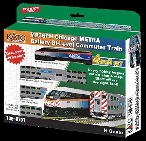 Kato 106-8701 MP36PH Chicago Metra Gallery Bi-Level Commuter Train