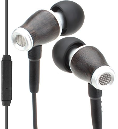 Accessory Power GOgroove Premium In Ear-Kopfhörer mit Geräuschisolierung, In-Line-Telefon- / Musiksteuerung und Kleiner Tragetasche für Handys/Tablets / MP3-Player - Walnuss Holz- Optik