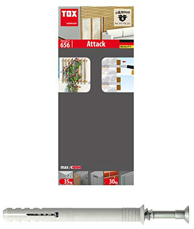 TOX Nageldübel Attack 8/80 mit Dübel 8 x 80 mm und Nagelschraube 5 x 82 mm, für Befestigungen von Holzbauteilen in Voll- und Lochstein, 6 Stück, 017702231