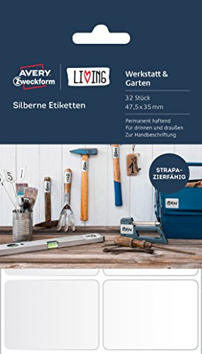 AVERY Zweckform 62031 Living Etiketten (permanent haftend, 47,5 x 35 mm) 32 Stück silber
