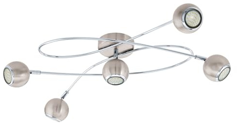 EGLO LED Deckenlampe Locanda,5 flammige Deckenleuchte | Deckenstrahler aus Metall, Wohnzimmerlampe in Nickel-Matt, Chrom, Spots inkl. GU10 Leuchtmittel, warmweiß