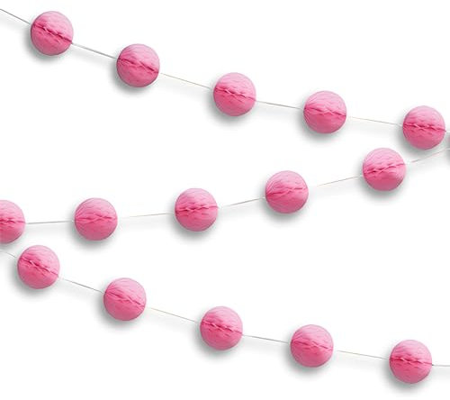 Vibrant Lovely Pink Paper Honeycomb Ball Garland (2 Meters) 1 Piece - Elegant Party Decoration for Events and Celebrations, 7'