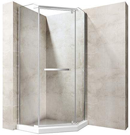 Durovin Bathrooms Pentagonal Shower Enclosure - Pivot Hinged Door with Bar Handle - 8mm Safety Clear Glass with Acrylic Shower Tray (1000 x 1000mm)