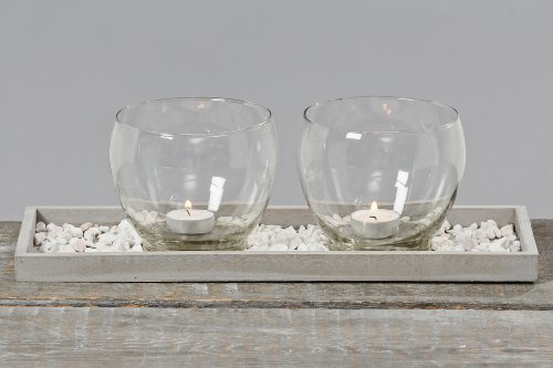Windlicht Set auf Tablett 4 tlg Holz Glas Landhaus 1812-437710