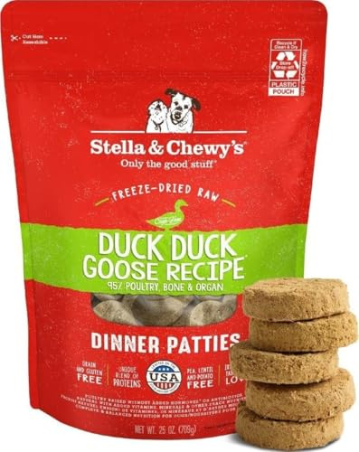 Stella & Chewy's Galettes de Nourriture Crue lyophilisée – Recette d'oie de Canard – Nourriture Riche en protéines sans céréales pour Chiots et Chiens – Parfait pour Les mangeurs Difficiles – 708,7 g